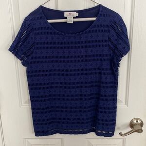 Vineyard Vines Deep Bay Navy Blue Eyelet Knit Top